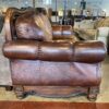 Ornate Wood Frame Leather 3-Seater Sofa
