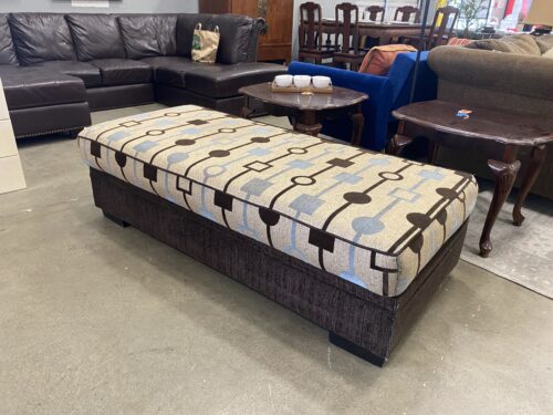 Chocolate and Cream Teal Accented Ottoman