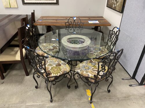 Greco-Roman Wrought Iron Accented 5 Chair Dining Set