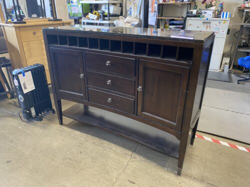 BASSETT Walnut Finished Green Marble Topped Wine Buffet