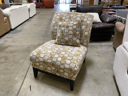 MITCHELL GOLD Neutral Toned Circle Patterned Satin-y Slipper Chair