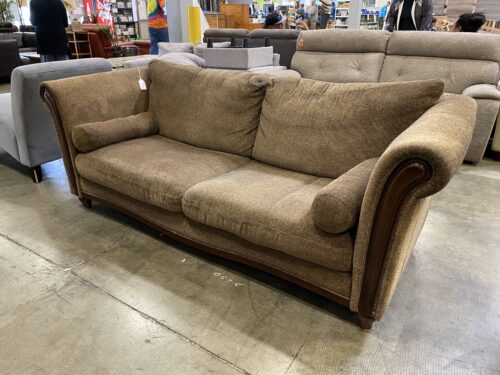 Vintage Style Wood Accented Brown Sofa