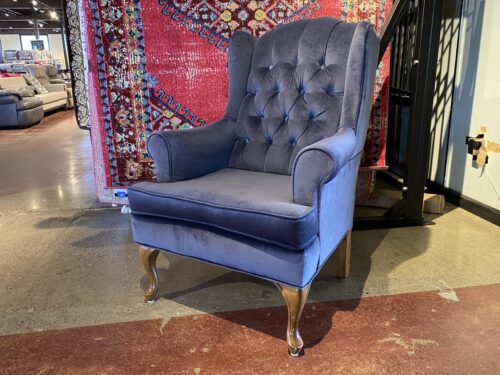 Muted Blue Velvet Button Tufted Wingback Armchair