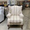 LAURA ASHLEY Purple and Yellow Pinstriped Wingback Chair