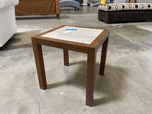 Modern Walnut Framed Travertine End Table