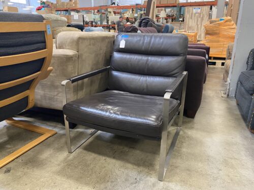 Metal Framed Deep Brown Leather Arm Chair
