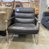 Metal Framed Deep Brown Leather Arm Chair