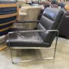 Metal Framed Deep Brown Leather Arm Chair