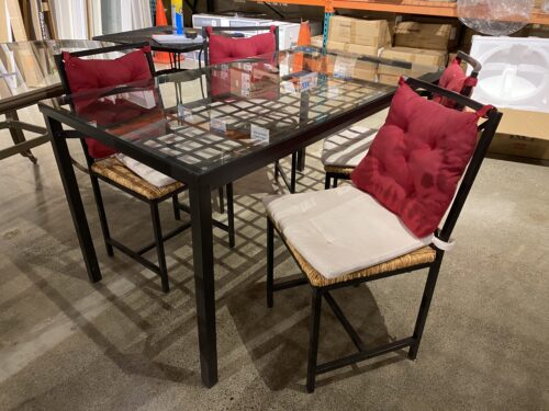 Metal Frame Glass Top Patio Table Set w/ 4 Chairs