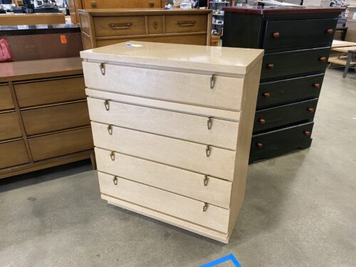 Retro Style Blond and Gold 5 Drawer Dresser