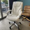 White Faux Leather Plush Rolling Office Chair