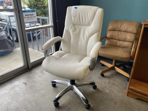 White Faux Leather Plush Rolling Office Chair