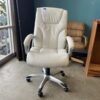 White Faux Leather Plush Rolling Office Chair