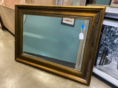 Polished Brass Framed Mirror with Teal Accents