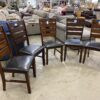 Set of 5 Wide Rung Black Leather and Cherry Wood Dining Chairs
