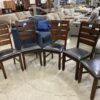 Set of 5 Wide Rung Black Leather and Cherry Wood Dining Chairs