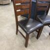 Set of 5 Wide Rung Black Leather and Cherry Wood Dining Chairs