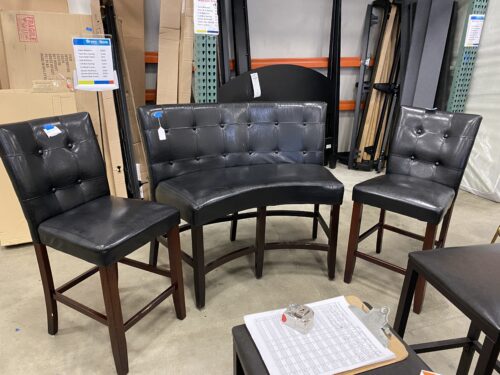 Set of 3 Faux Leather Coaster Dining Stools