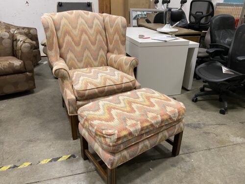 Sherbert Chevron Accent Chair With Ottoman