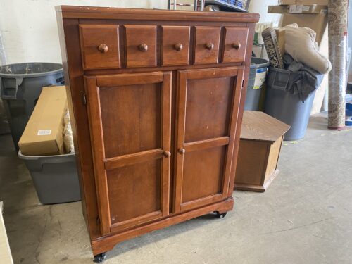 Tall Rolling Walnut Bar Storage Cabniet