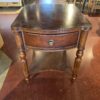 BASSETT Traditional Dark Wood End Table with Turned Legs
