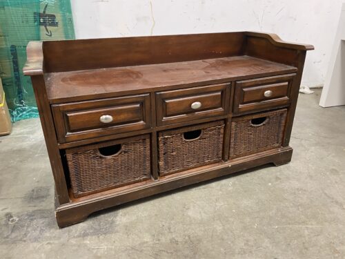 Entry Darkwood Storage Bench with Wicker Drawers