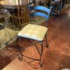 Black Wrought Iron Counter Stool with Plaid Cushion