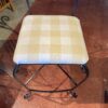 Black Wrought Iron Counter Stool with Plaid Cushion
