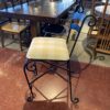 Black Wrought Iron Counter Stool with Plaid Cushion