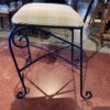 Black Wrought Iron Counter Stool with Plaid Cushion