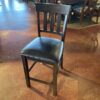 Dark Wood Slat Back Bar Stool with Black Upholstered Seat