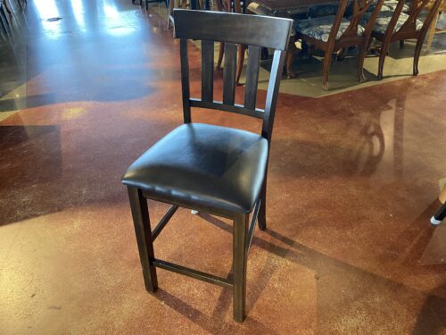 Dark Wood Slat Back Bar Stool with Black Upholstered Seat