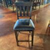 Dark Wood Slat Back Bar Stool with Black Upholstered Seat