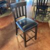 Dark Wood Slat Back Bar Stool with Black Upholstered Seat