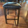 Dark Wood Slat Back Bar Stool with Black Upholstered Seat