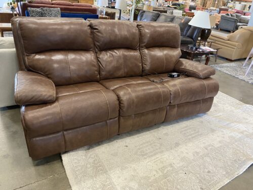 Tall Brown Leather Electric Reclining Sofa