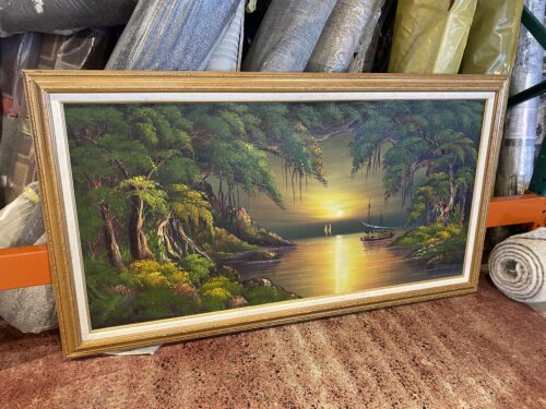 Tropical Sunset Landscape Framed Oil Painting