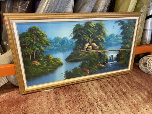 Vibrant Green and Blue Landscape Oil Painting