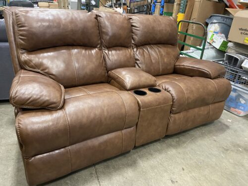 Brown Leather Rocking Electric Reclining Loveseat