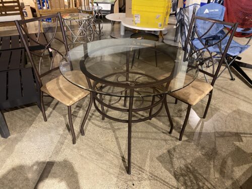 Glass Top Dining Table with Metal Base and 2 Matching Chairs
