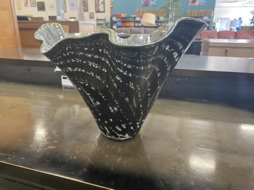 Black with Mother of Pearl Blown Glass Vase