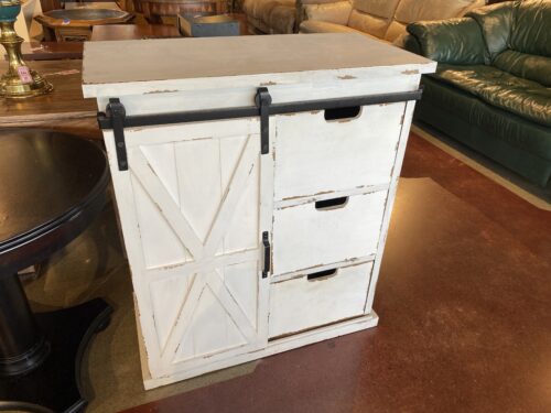 White Accent Cabinet with One Barn Door
