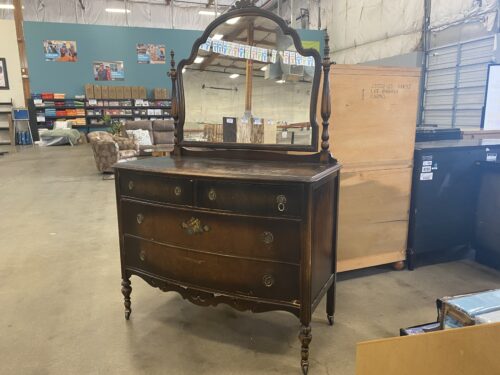 Vintage Rolling Dresser with Mirror and Flower Motif