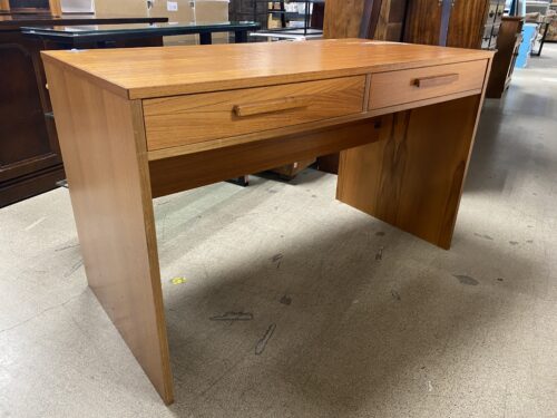 Teak Finished Modern 2 Drawer Desk