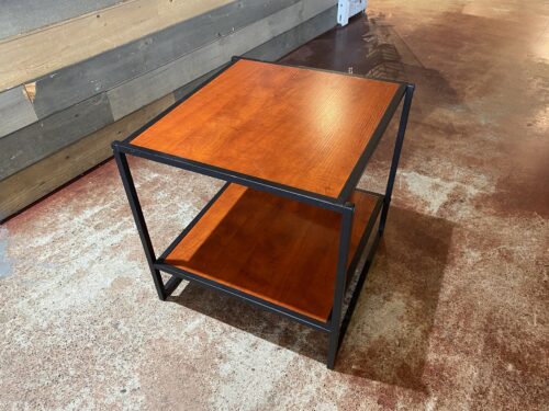 Red Wood and Metal Two Tier End Table