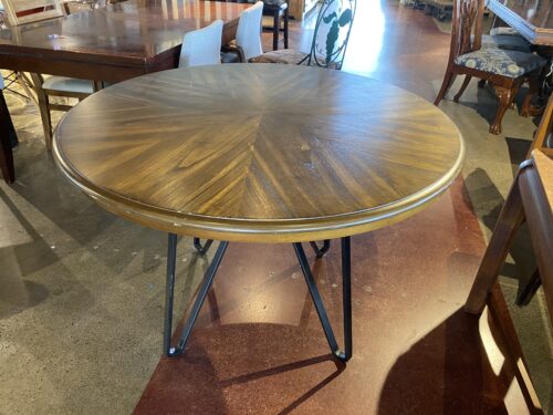 Round Wooden Dining Table with Metal Base