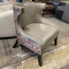 KELLEX Grey Leather Chair w/ Orange Fabric Backing & Nailhead Trim