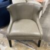KELLEX Grey Leather Chair w/ Orange Fabric Backing & Nailhead Trim