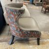 KELLEX Grey Leather Chair w/ Orange Fabric Backing & Nailhead Trim