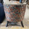 KELLEX Grey Leather Chair w/ Orange Fabric Backing & Nailhead Trim